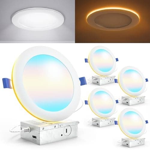 Sunco 6 Inch LED Recessed Light with Night Light, Canless Recessed Lighting, 1500 LM, 15W (150W Equivalent), Selectable CCT 2700K/3000K/4000K/5000K/6000K, Dimmable, with Junction Box 4 Pack.