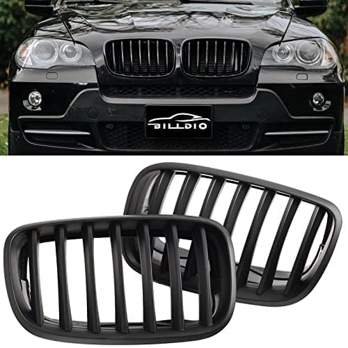 BILLDIO ABS E70 Grill,Front Kidney Grille Compatible with 2007-2014 X5 E70 X6 E71 (Single slats Matte black Grills, 2-pc Set)