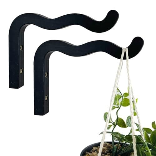 EvenWood 2Piece Set of Wavy Wooden Wall Planters for Indoor Plants 6 Inch Natural Plant Hook for Wall Plant Wind Chimes Flower Brackets Patio Garden Decorations Bracket Plant Hanger Black