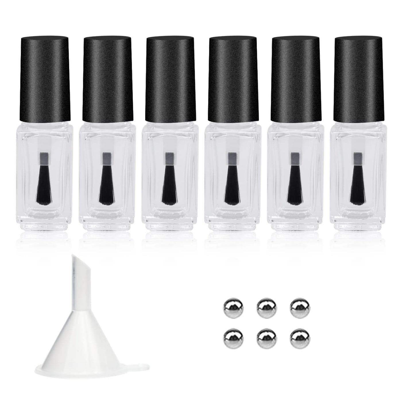 Agidea Empty Nail Polish Bottles with Round Paddle Brush 5ML 6PCS Small Empty Glass Refillable Nail Polish Containers with Mixing Balls Funnels Matte Black