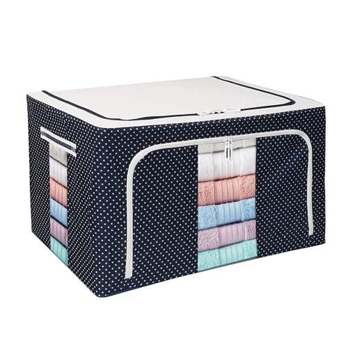 Yellow Weaves Foldable Cloth Storage Box/Wardrobe Organizer - 55 LTR, 1 piece, Blue
