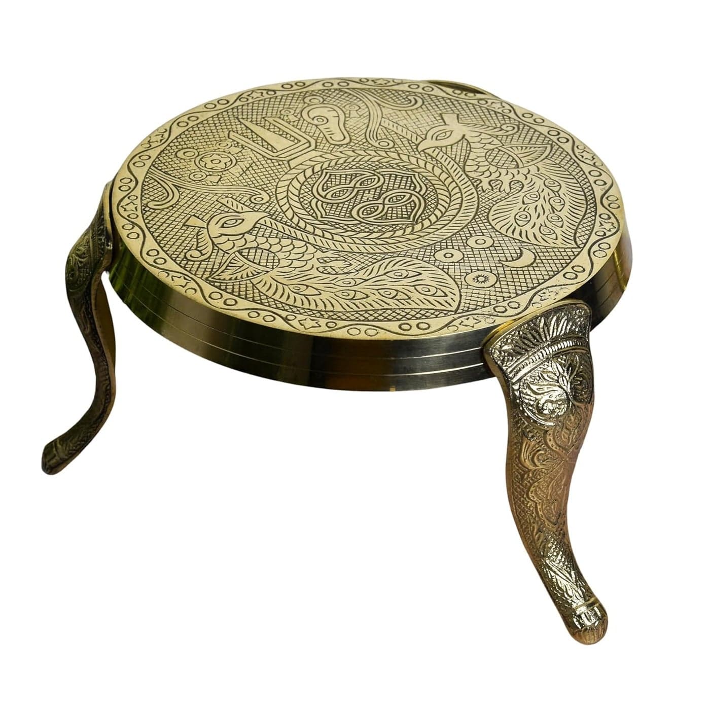 NEETU ARTS Brass Mukkali Stool Pooja Chowki for God Pooja Purposes Home Decor 6 inches 11 kg