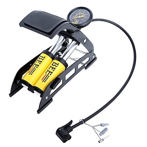 Sagrach Double Barrel Aluminum Body High Pressure Air Foot Inflator Pump with Accurate Pressure Gauge | Multi use Bike Bicycles, Tire, Cars, Inflating Pools, Toy's, Basketballs, Footballs