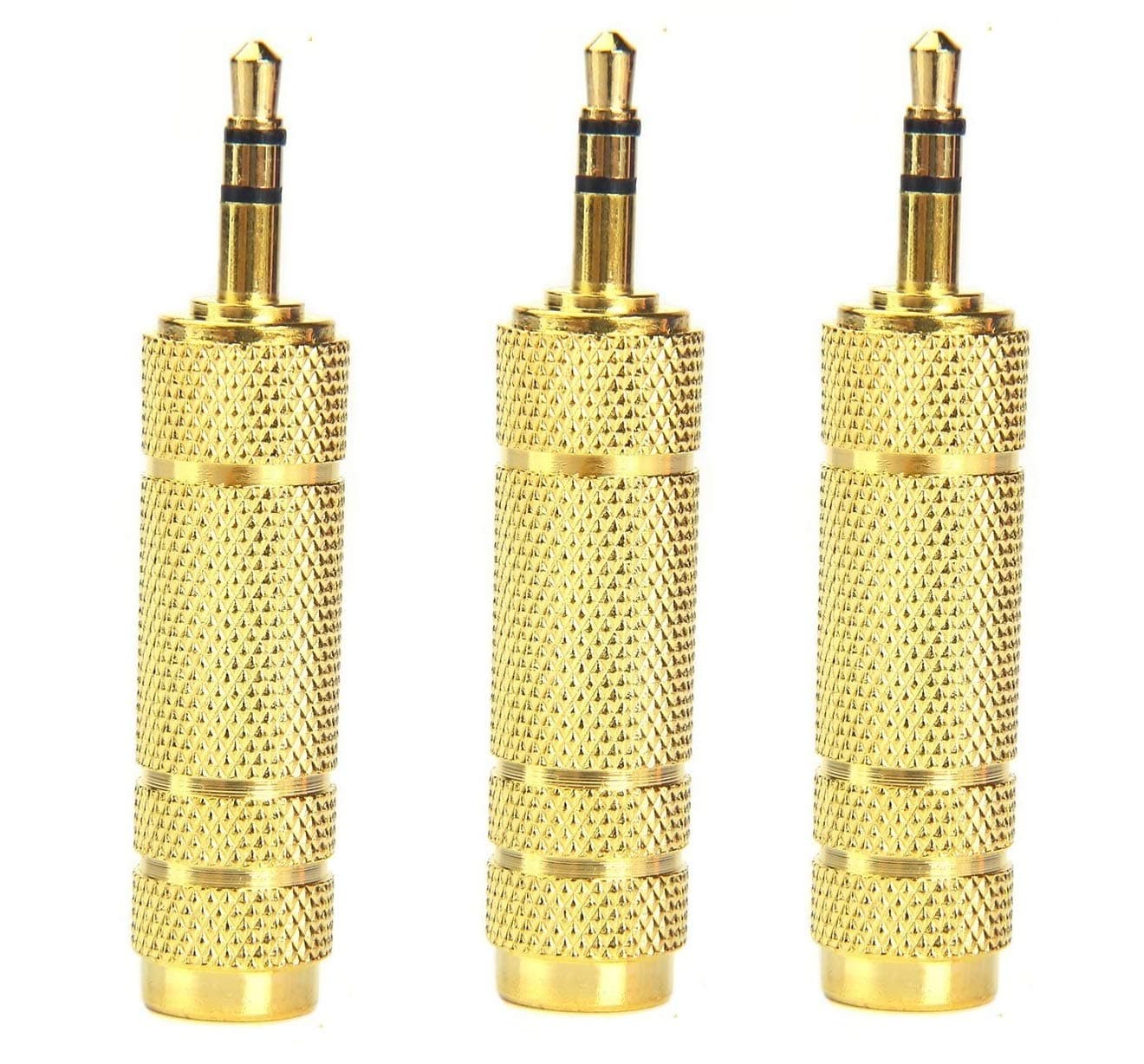 LipiWorld® 3.5mm Stereo Male to 6.3mm Stereo Female Adapter Converter Plug Jack -Gold (3 PCS)