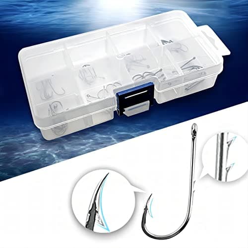 Sunkizzrs® 48Pcs High Carbon Steel Double Barb Fishing Hooks Carp Single Fish Hook Set Fly Fishing Accessories Jig Sea Hooks (#5―#12)