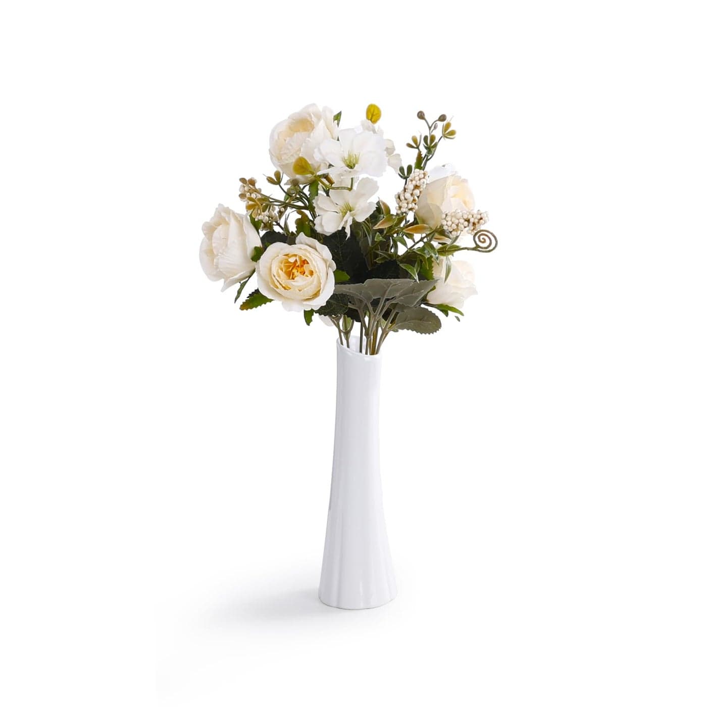 Bud Vase White Small Ceramic Vase for Modern Home Decor Flower Vase for Centerpieces Elegant Minimalism Style Fit Table Shelf Fireplace Bedroom Kitchen Living Room Office