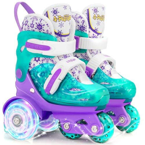 4-Pejiijar Toddler Roller Skates Shoes for Kids, Girls Roller Skates for Toddlers Children Age 3-9 Outdoor Indoor Adjustable 4 Sizes with Light Up Flash Wheels