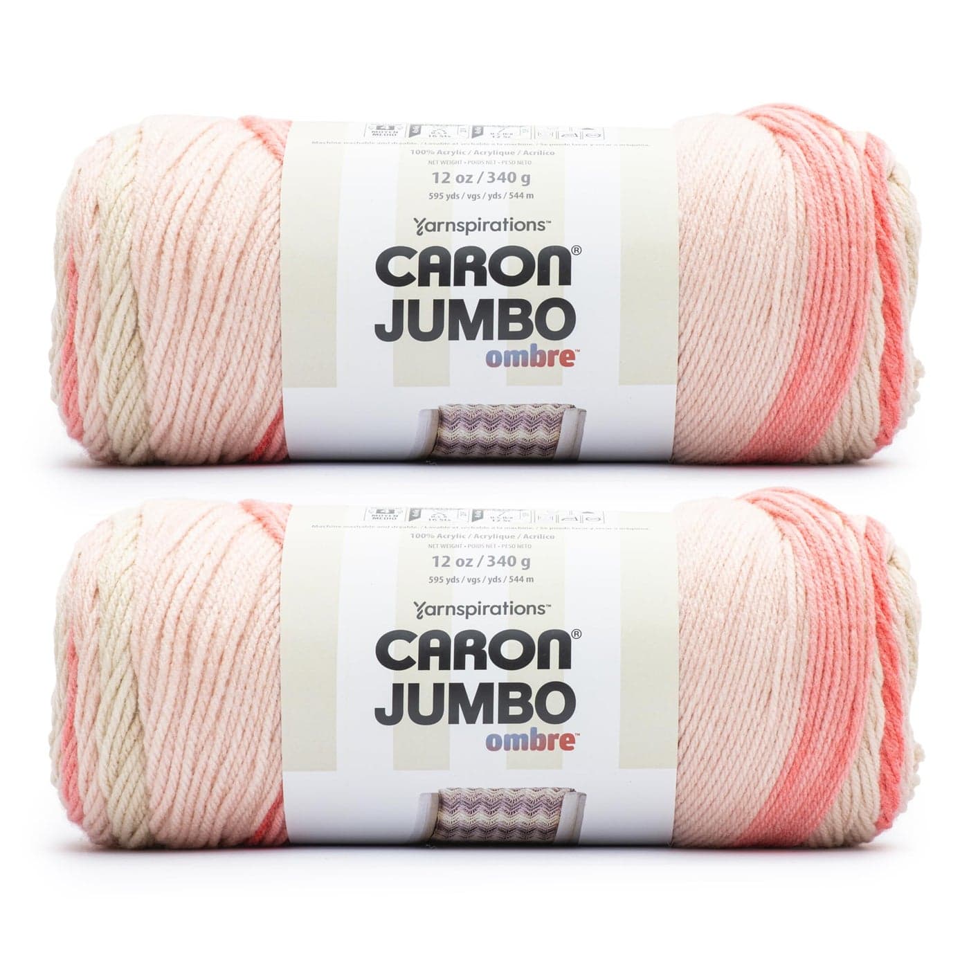 Caron Jumbo Ombre Blossom Yarn 2 Pack of 12oz340g Acrylic 4 Worsted Medium 595 Yards Knitting Crochet