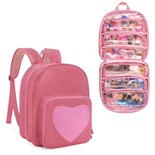 LoDrid Carrying Backpack Compatible with LOL Surprise Dolls All Storage Case with 6 Clear Pockets for Dolls Organizer Display Pink Bag Only Patent Design