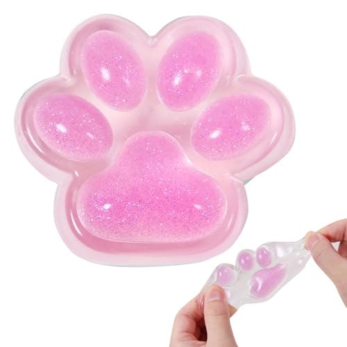 1pcs Pink Squishy Cat Paw Squeeze Toys Ice Through Sparkling Powder Kawaii Sticky Squishies PVC Toys Stress Relieving Fur Ball OPP Packaging Gifts for Kids Teenage 1pcs Pink