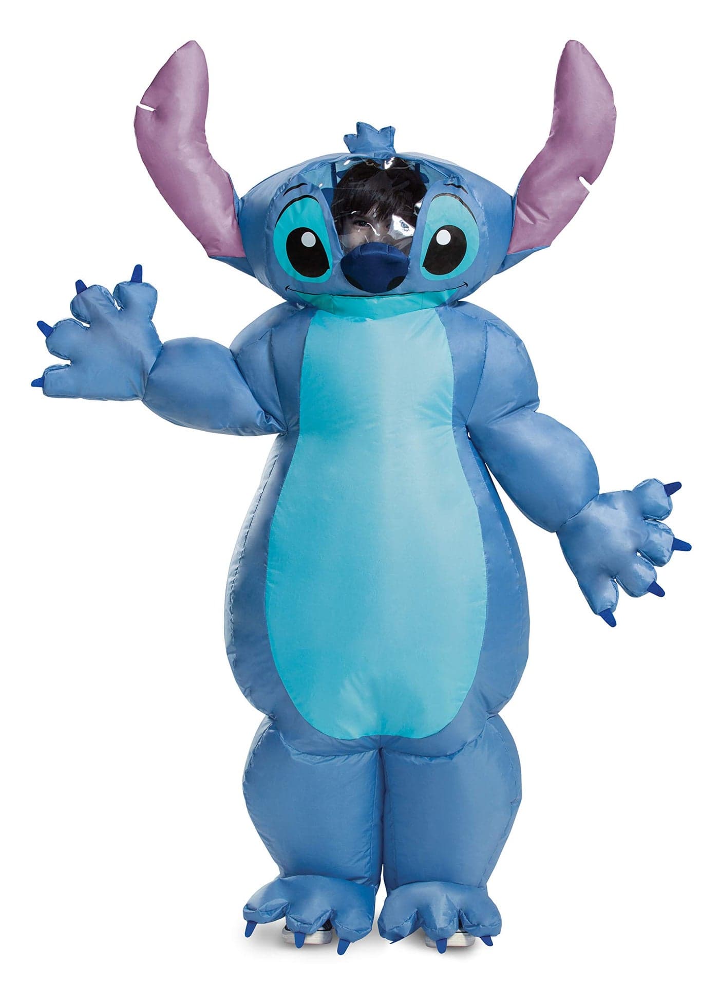Disguise Stitch Costume for Kids, Inflatable Lilo and Stitch Halloween Costume, Blow Up Jumpsuit with Fan, Child Size (up to 7-8) Multicolored