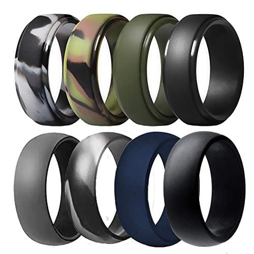 Silicone Wedding Ring for Men, Breathable Rubber Wedding Bands for Crossfit Fishing Hunting-8 Pack (Camo,Navy Blue, Olive Green, Dark Grey, Black, Size 11 - (20.57 mm))