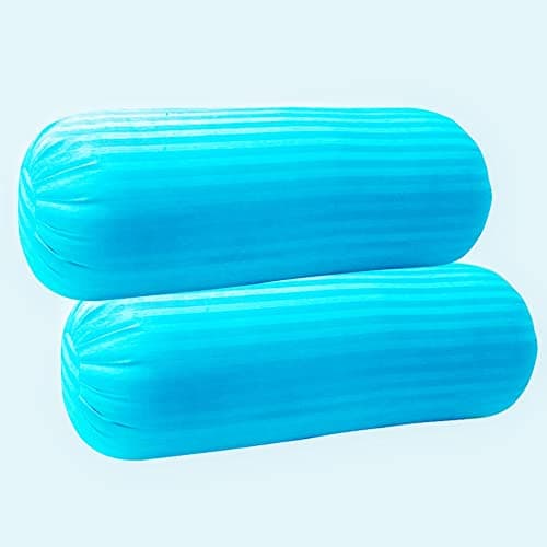 Trance Home Linen 100% Cotton 16x32 inch 200TC Striped Bolster Cover | Round Bed Side Long Bolster Pillow Cover to fit 24" Length 9" Dia | Pack of 2 Bolster Cover only (16x32 inch, Aqua Blue)