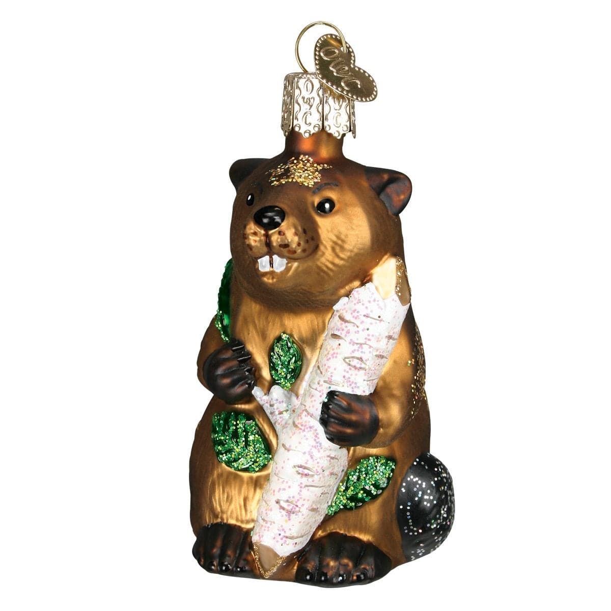 Old World Christmas 12194 Wildlife Animals Glass Blown Ornaments for Christmas Tree Eager Beaver Brown