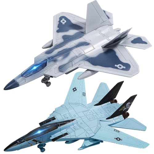 Double Fighter Jet Toy F14 F22 Diecast Planes with Lights Sounds Pull Back Military Airplane Toy Gift for ToddlerKids Boys