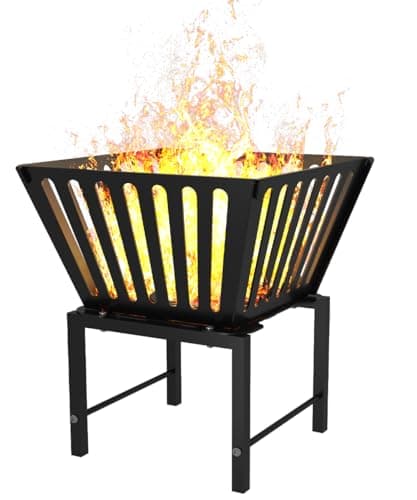 Mondazie Outdoor Fire Pit — 17 Inch Portable with Storage Bag for Camping, Patio Heating, Picnic and BBQ, Trapezoid Vertical Hollow, Black