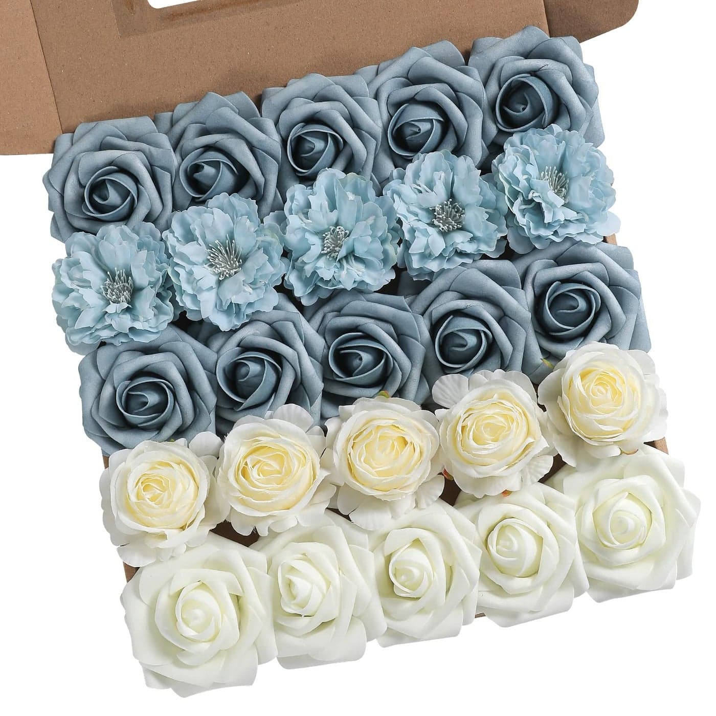 rongflower Artificial Flowers Combo Box Set Gradient Color Flower Leaf with Stems for DIY Wedding Bouquets Centerpieces Baby Shower Party Home Decor Blue White