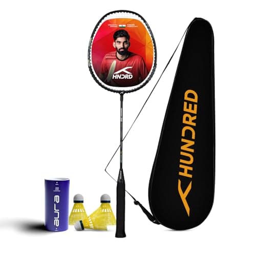 Hundred Powertek 200 with Full Cover with 3pc Badminton Aura Nylon Shuttlecocks, Black