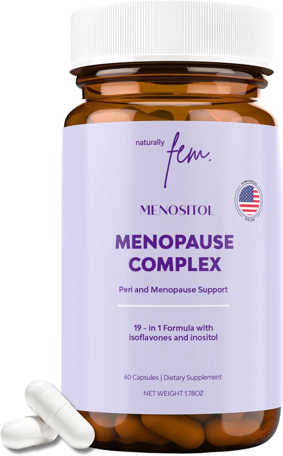 Inositol FEM Menositol 19in1 60Caps Perimenopause Menopause Supplements for Women Weight Loss with MyoInositol Dchiro and Isoflavones Control Metabolic Health 100 Natural Hormone SoyFree