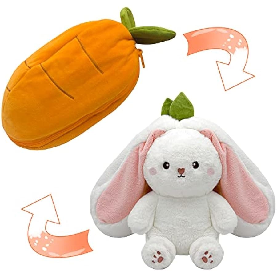 Bunny Stuffed Animal,Carrot Reversible Cuddle Bunny Plush Doll with Zipper Cute Soft Rabbit Toys Pillow for Kids and Adults Easter Bunnies Plushies Gifts (Carrot, 7.09 inches)