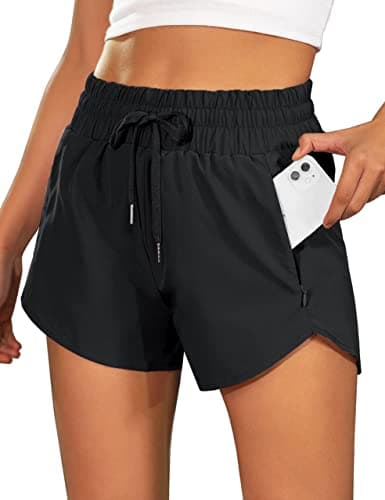 BMJL Women's Running Shorts 2.5" High Waisted Athletic Short Summer Gym Workout Short with Zipper Pockets(L,Black2)