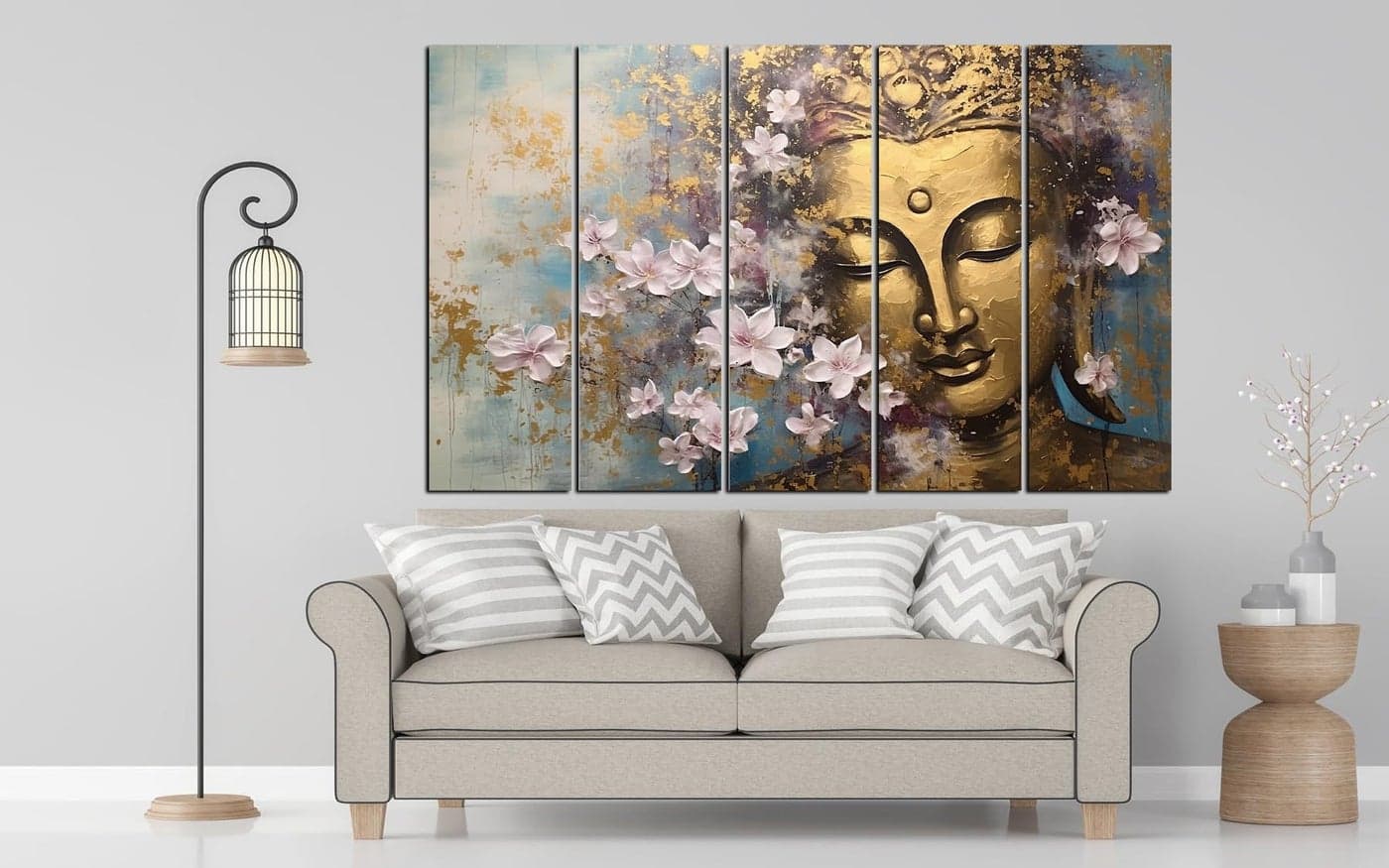 KYARA ARTS golden Buddha sitting painting with frame Big Size(30x50'') Wall art for living room,Bedroom,Drawing room,Hotels-Wooden Framed-Digital Painting 02