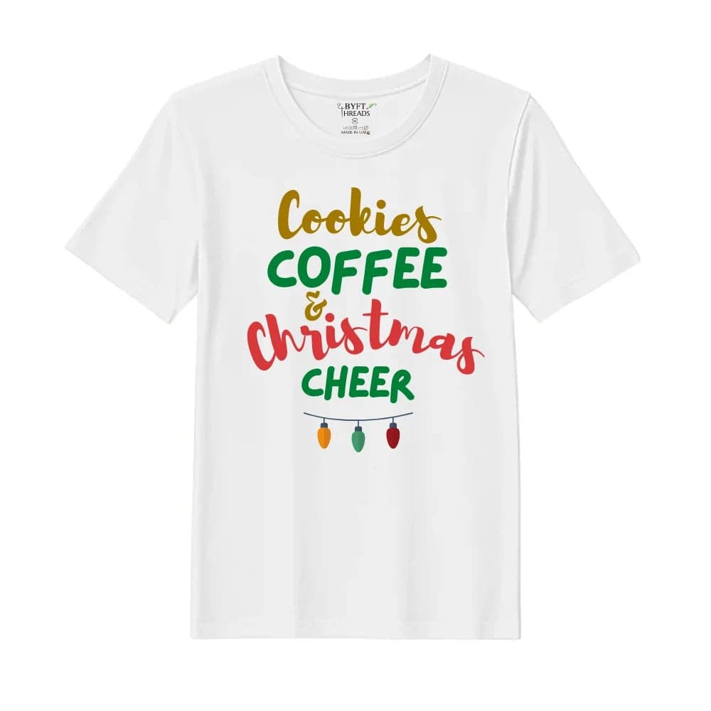 BYFT Threads XXL White Polycotton T-Shirt - Christmas "Cookies Christmas Cheer" Printed Design, Premium Holiday Collection