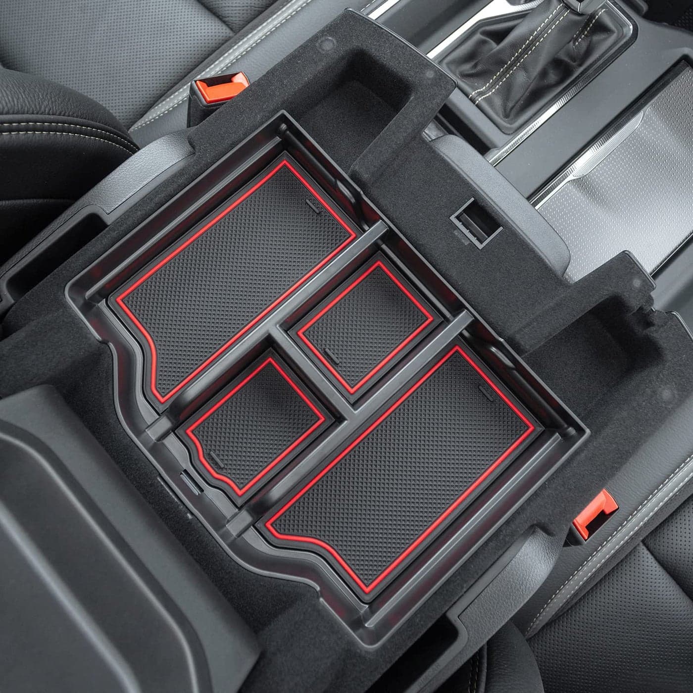 PIMCAR Compatible with 20192026 Dodge RAM 1500 2500 3500 Center Console Organizer ABS Plastic Material Interior Accessories Armrest Box Insert Tray Red Trim
