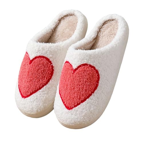V OPXIN Love Heart Slippers for Women Men Cute Slippers Cozy Plush Warm Slipon House Shoes for Indoor and Outdoor