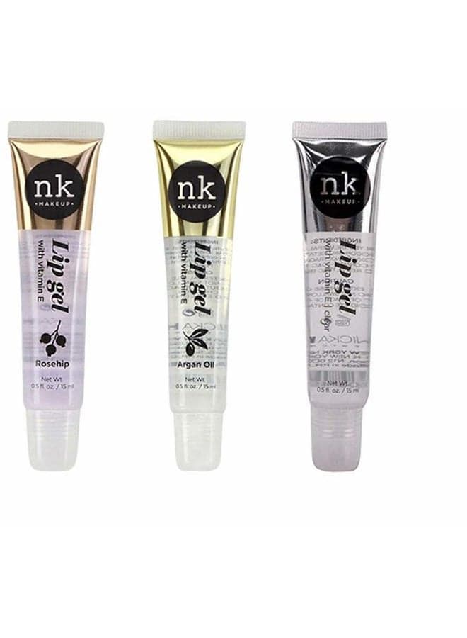 3 PACK!! NICKA K NEW YORK Clear Lip Gel with Vitamin E (Argan Oil & Rosehip & Clear)