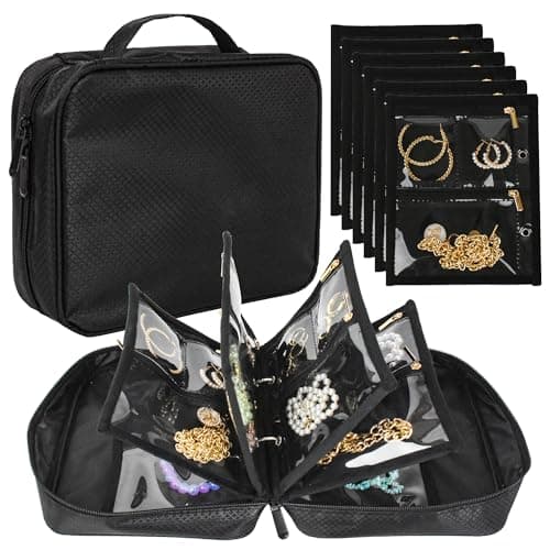 LingLingo Travel Jewelry Organizer Case,Jewelry Bags Jewelry Storage Book Binder with Clear Zipper Velvet Pouch for Traveling,Earrings, Rings, Necklace, Bracelet