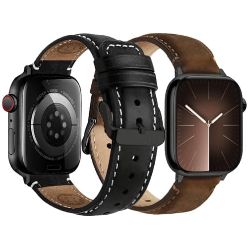Fullmosa Leather Band Compatible with Apple Watch Bands 42mm 41mm 40mm 38mm,Top Grain Genuine leather iWatch Straps for Apple Watch SE 3/2/1 Series11 10 9 8 7 6 5 4 3 2 1,Coffee+Black/Black+Black