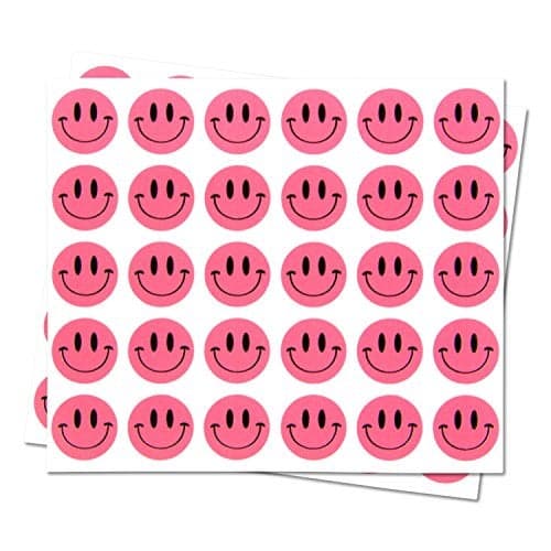 Happy Smiley Face Stickers (1/2 inch, Pink - 300 Labels) Circle Dot Smiley Face Labels for Incentive or Motivation