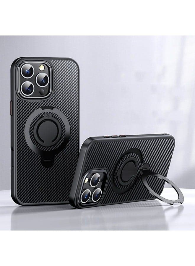 iPhone 16ProMax/16Pro/16Plus/16 Shockproof Case 360° Swivel Stand Carbon Fiber Finish Case MagSafe compatible