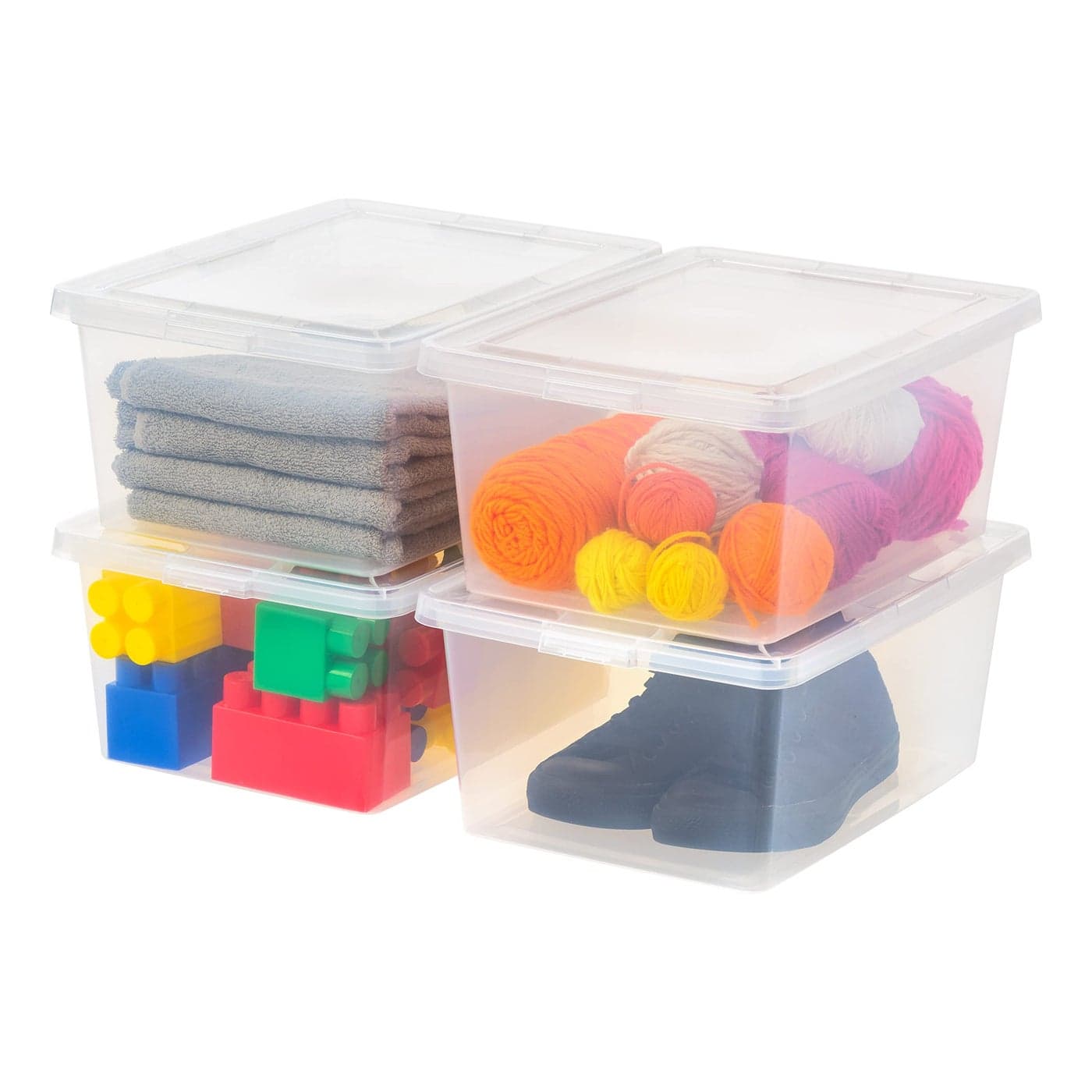 IRIS USA 4Pack Storage Bins with Lids 17 Quart Shoe Boxes Clear Stackable Containers Organize Shoes Closet Shelves Classroom Organization Teacher Tools Game Storage BPAFree Plastic