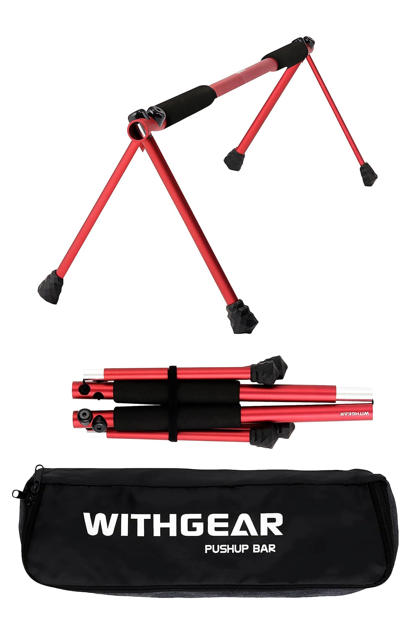 WITHGEAR Folding Push Up Bar Swan Red | Portable & Lightweight Sturdy Duralumin Metal Pushup Bar Stand w/ Carry Bag | Home Workout Equipment Push Up Bars for Men and Women | Push Up Handles for Floor (RED)