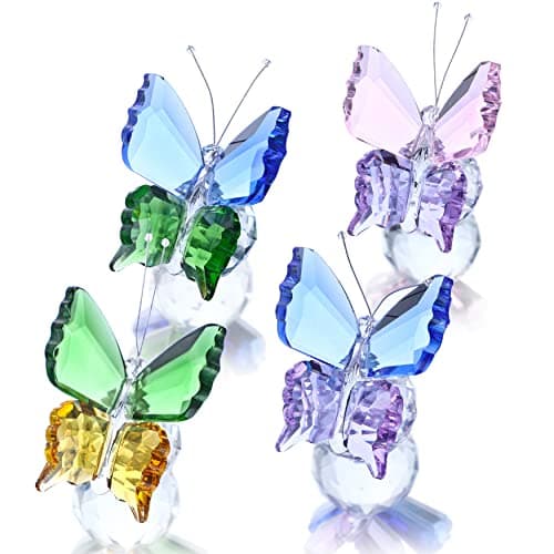 KRISININE Pack 4 Crystal Butterfly Figurines with Ball Base for Home Wedding Decoration Glass Butterflies Crystal Animal Figurine Butterfly Gifts for Women Lovers