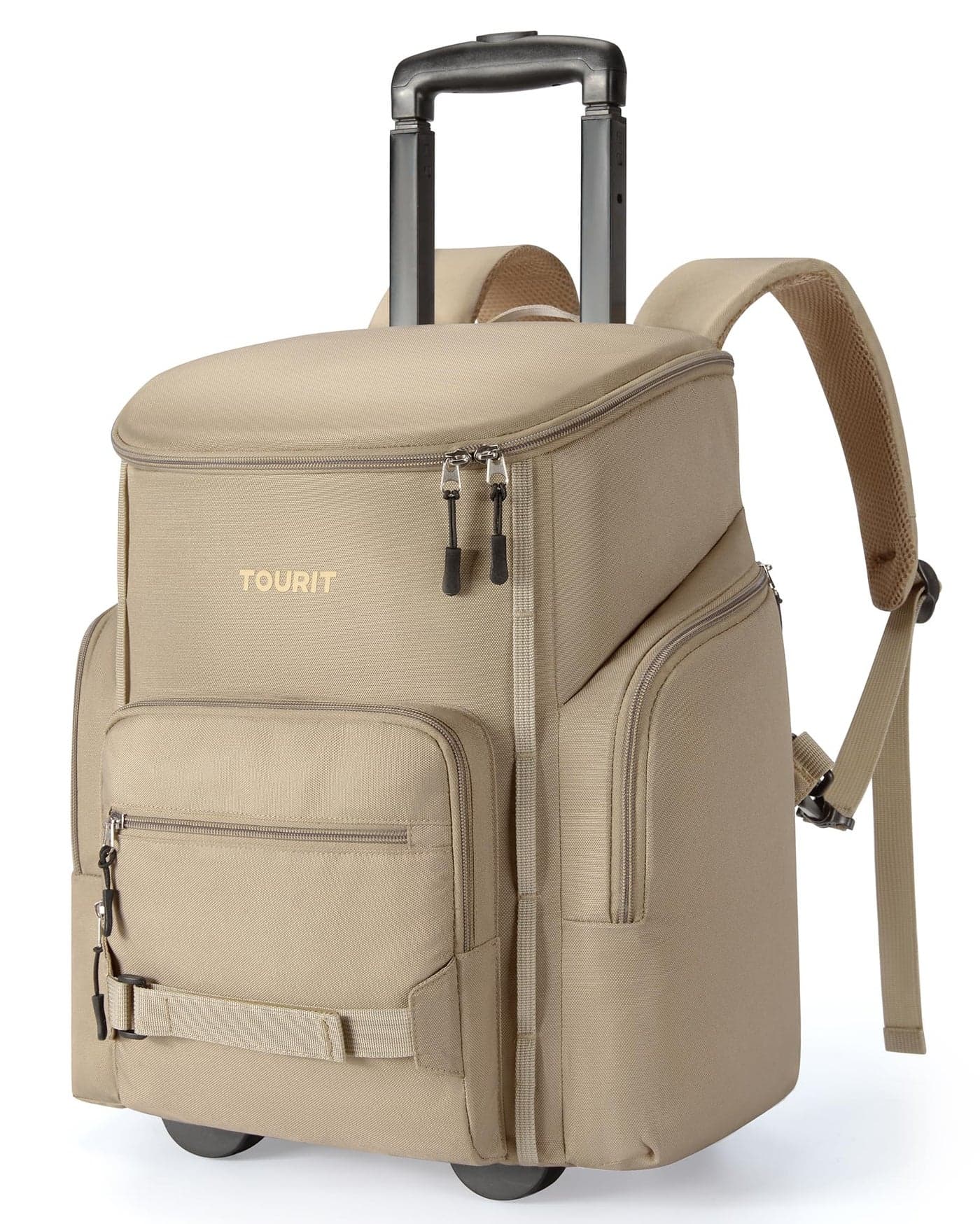 TOURIT Rolling Cooler Backpack: Leakproof Waterproof Insulated 36 Cans Beach Cooler with Wheels and Handle Outdoor Camping Picnic Travel Brown
