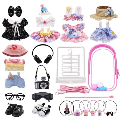 Clothes for Labubu 23piece Clothes and Accessories Set Designed for Labubu Doll Clothes Includes Display Bag Clothes Rack Headphones Camera Glasses Shoes and 6 Mini Accessories Style B