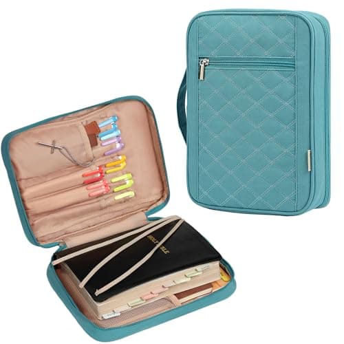 FINDCOZY Bible Cover for Women, Durable Carrying Book Case Church Bag for Biblical Accessories with Handle and Zippered Pocket, for Scriptures, Turquoise