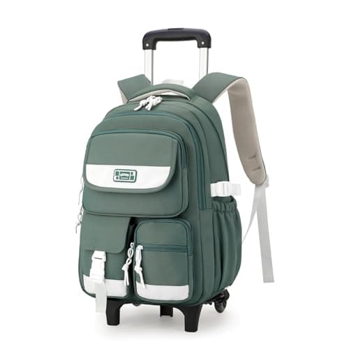 LANSHIYA Solid Color Rolling Backpack for Girls Boys Cute Elementary school bag with wheelsGreen Trolley Bags for Travel