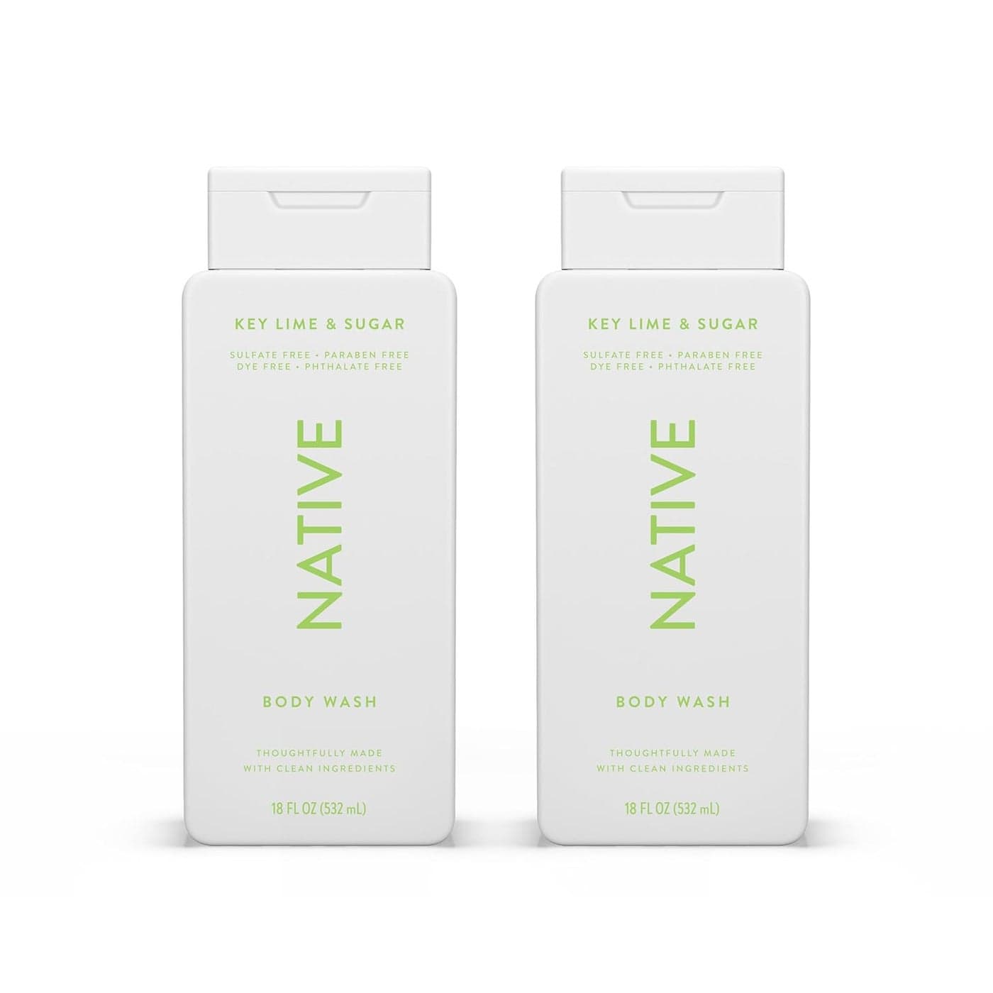 Native Body Wash Contains Naturally Derived Ingredients For Women Men Sulfate Paraben Dye Free Leaving Skin Soft and Hydrating Key Lime Sugar 18 oz 2 Pk