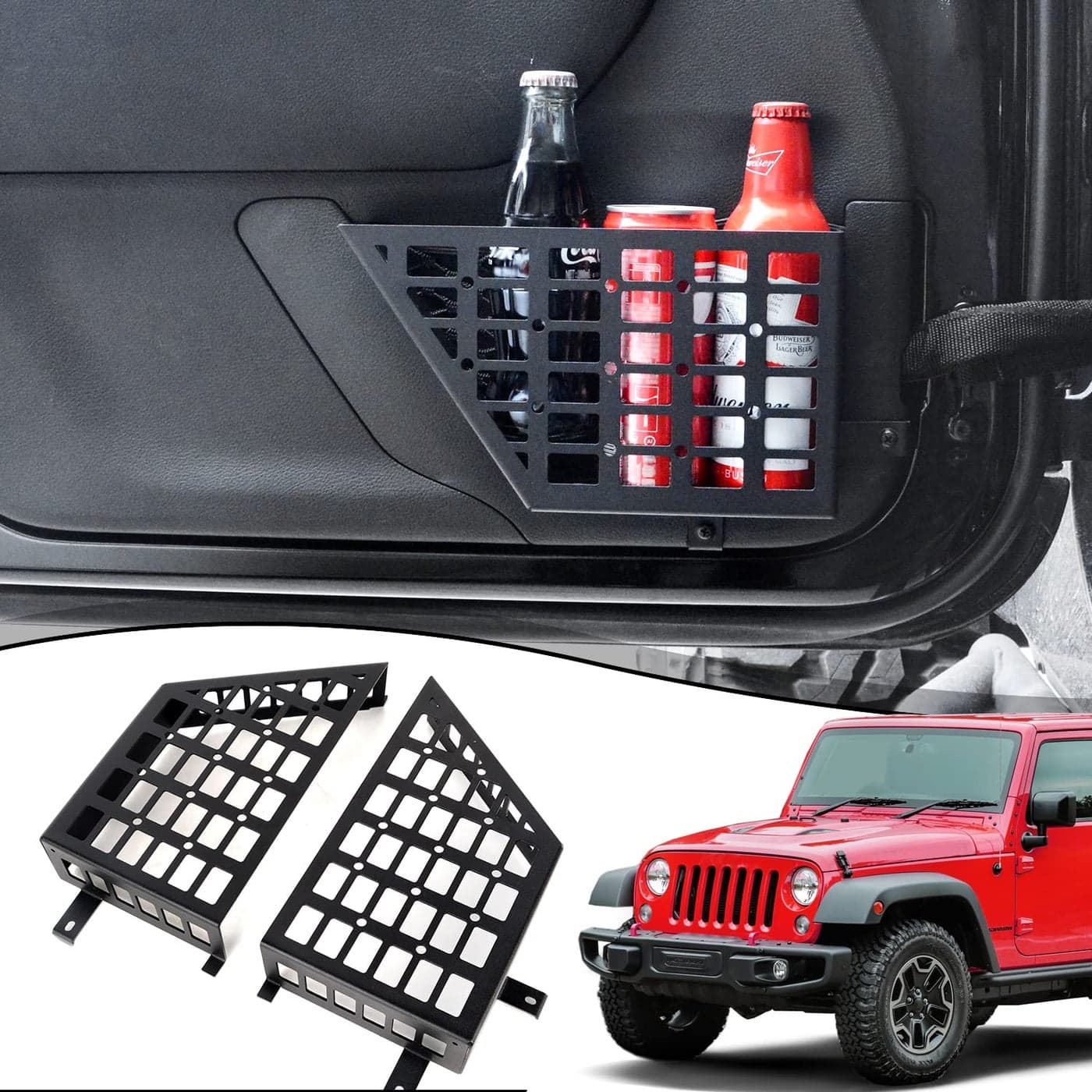 Z8 Stainless Steel Metal Front Door Storage Pockets Door Side Insert Organizer Box for 20072018 Jeep Wrangler JK JKU Black Latest Upgraded