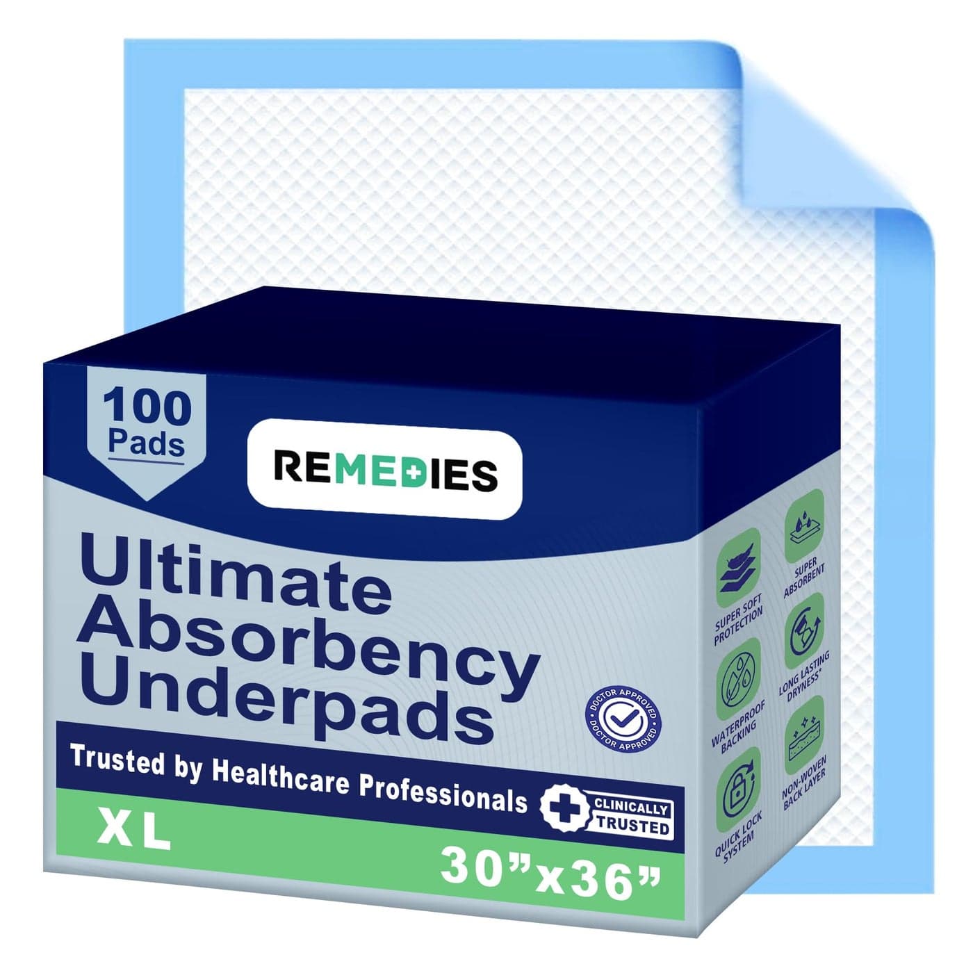 Remedies Disposable Bed Pads 30 x 36 100 Count Large Bed Pads for Incontinence Seniors Adults Kids Chucks Pads Adult Absorbent Incontinence Disposable Underpads for Beds Furniture
