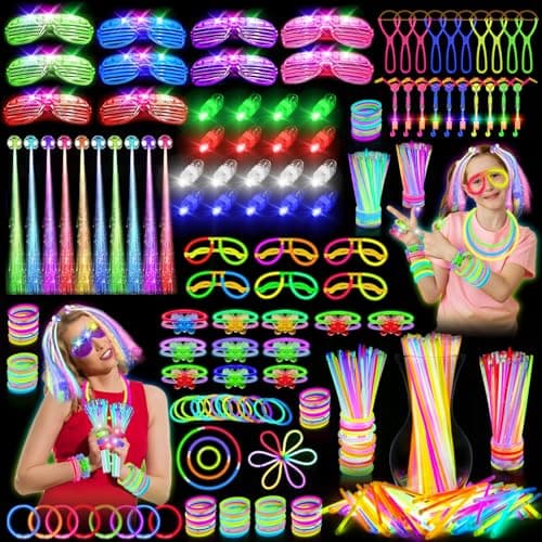 OLUPP Glow in the Dark Party Supplies 264 PCS Light Up Party Favors with LED GlassesGlow SticksFinger LightsLED Hair ClipsSlingshotGlasses MoldsButterfly Bracelet for BirthdayRavesNew Year