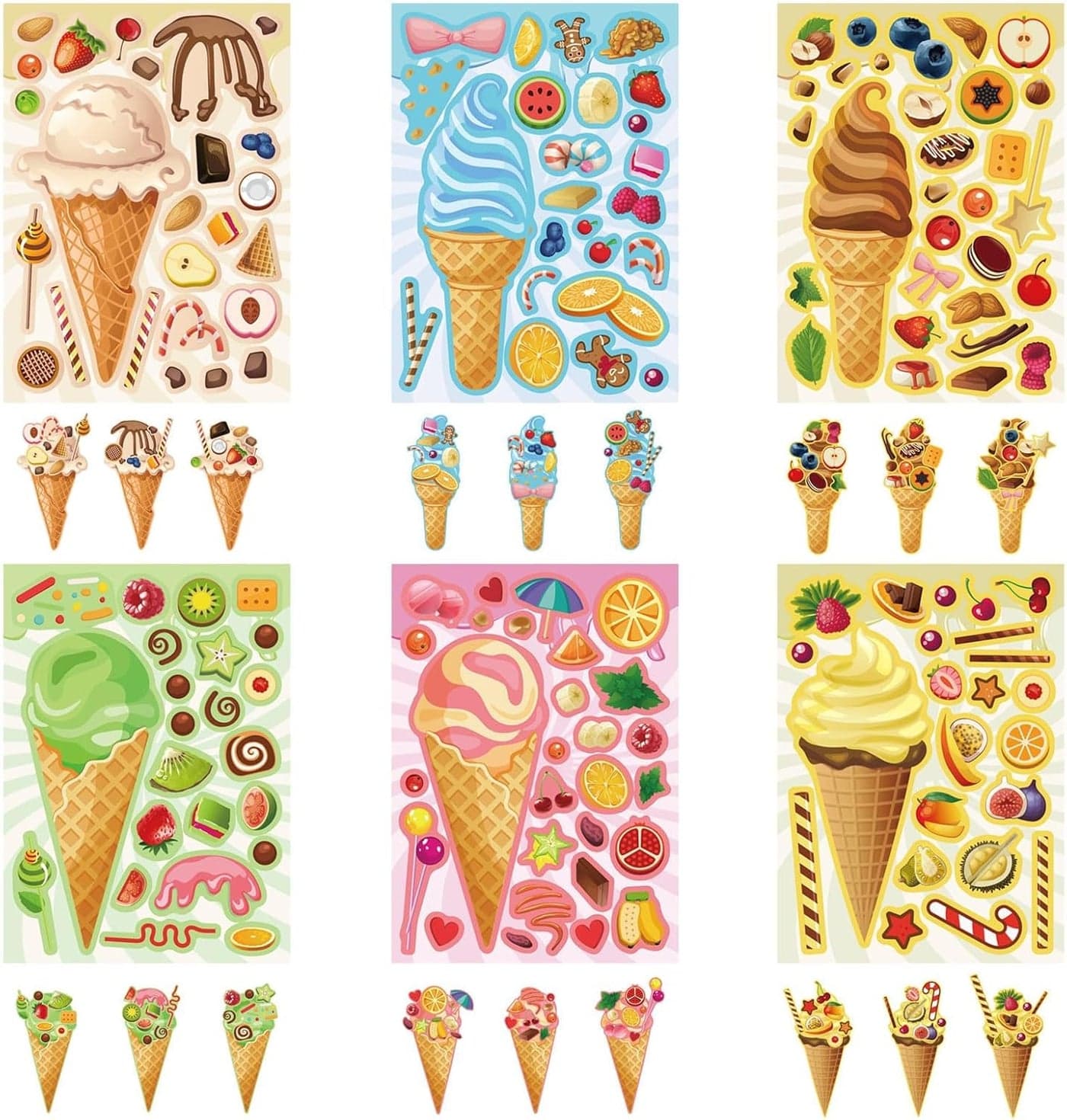 24 Sheets Ice Cream Stickers, Kids Stickers, Make-a-face Stickers for Kids Toddlers, Make Your Own Mix and Match Stickers, DIY Summer Ice Cream Stickers for Birthday Party Games Teacher Reaward