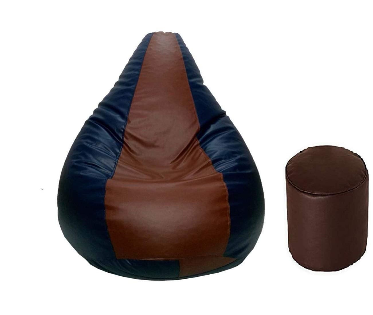 TRUE 2 F XL Teardrop Bean Bag Cover Foot Stool Only Without Beans BrownNavyBlue XL