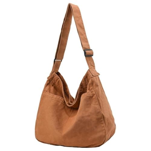 FUOCO Aesthetic one side bag for men | messenger side bag for men Women Vintage Canvas Crossbody Shoulder handbags Office slim bags Laptop Bag (Brown)