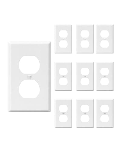 DEWENWILS Metal Duplex Wall Plate UL Listed Standard Size 1Gang 450 x 276 Electrical Outlet Cover Plates Dual Electric Receptacle Plug Covers Texture White 10 Pack