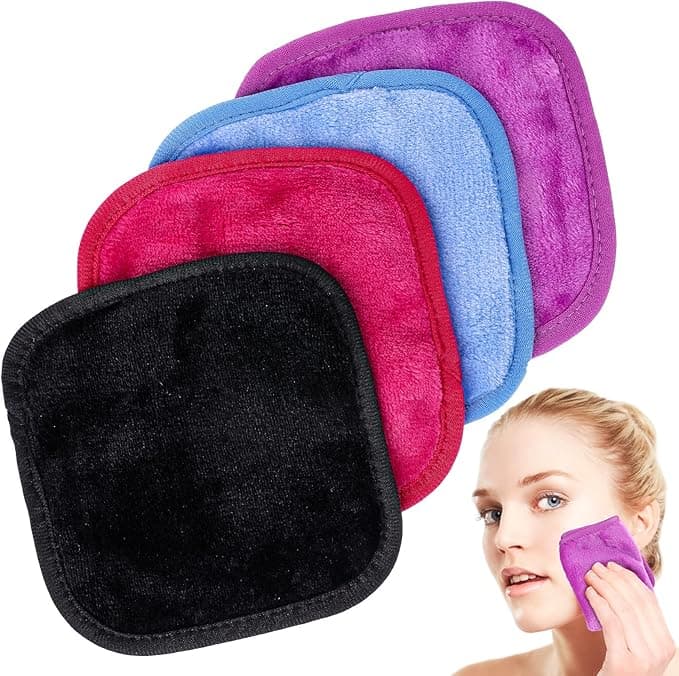 Sibba 4 PCS Makeup Cloth Remover Reusable Soft Microfiber Face Washing Pads Wash Body Facial MakeUp Towels Washcloths Cleansing Wipe Out Daily Travel Eye Skincare Remove Cosmetic Rags